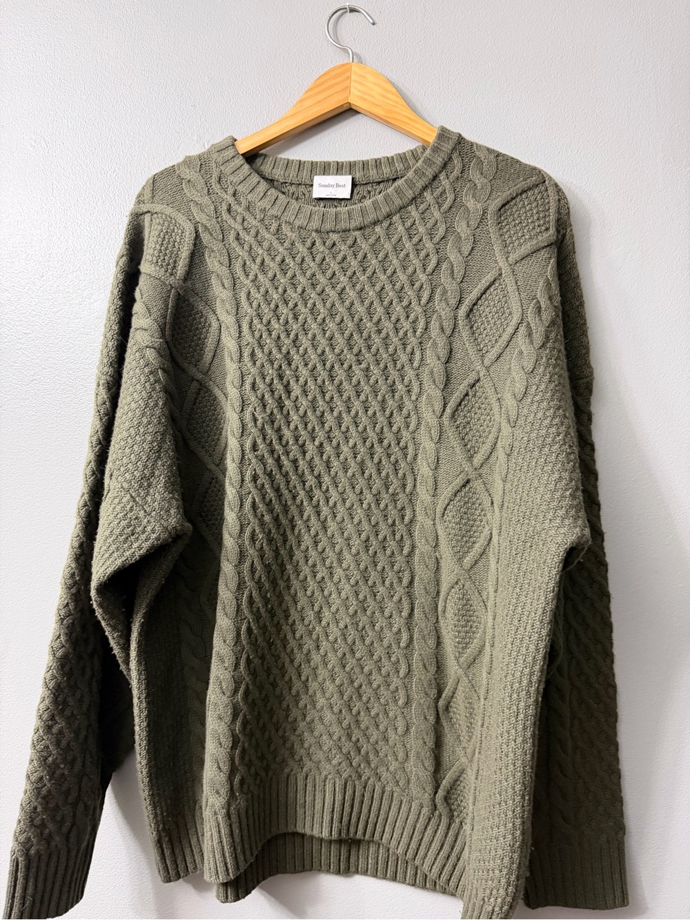 Aritizia Sundays Best Olive Cable Knit Crewneck Sweater - large